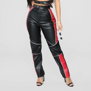 FASHION NOVA Bad Blood Moto Pants Red Black Colorblock Faux Leather Large NWT